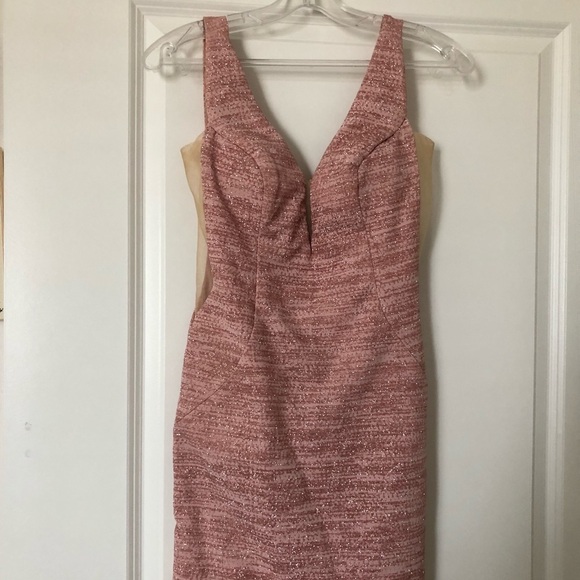 Jovani Pink Shimmer homecoming dress with deep V neckline and mesh side … - Picture 4 of 4